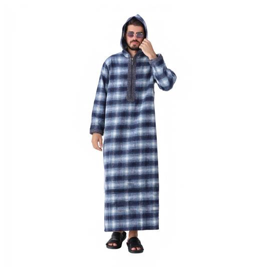 Winter Blue Hooded Jilbab   (قماش صوف)